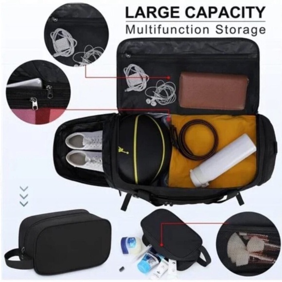 40L Waterproof Sports Bags Travel Duffel Bags Black - Picture 2 of 8